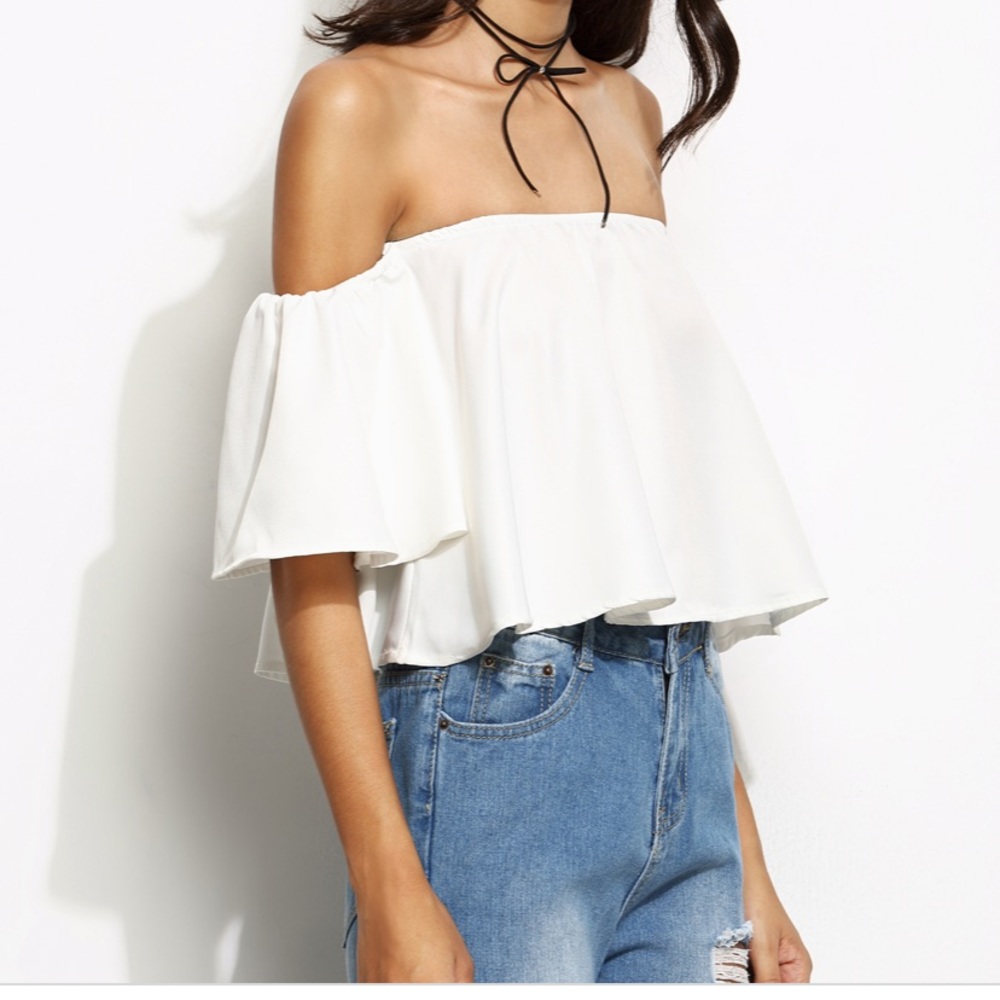 White flounce off the shoulder top